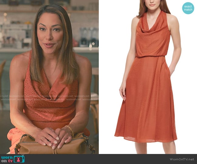 Vince Camuto Animal-Pattern Cowl-Neck Dress worn by Genevieve (Nikki Estridge) on Sweet Magnolias