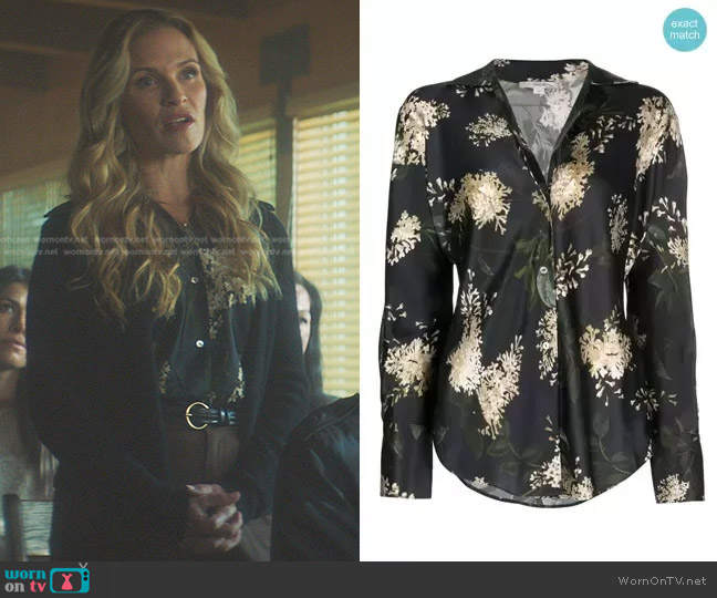 Vince Lilac Bias Long Sleeve Blouse worn by Callie Farquar (Sally Pressman) on Nancy Drew