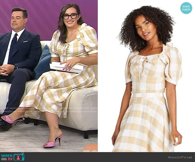 Who What Wear Puff Short Sleeve Blouse in Hampton Plaid worn by Savannah Sellers on Today