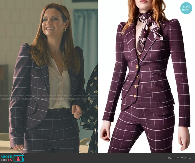 Smythe Windowpane Plaid Puff Sleeve Blazer worn by Maddie Townsend (JoAnna Garcia Swisher) on Sweet Magnolias