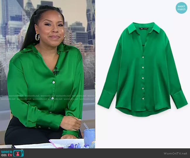 WornOnTV: Sheinelle’s green button down satin shirt on Today ...