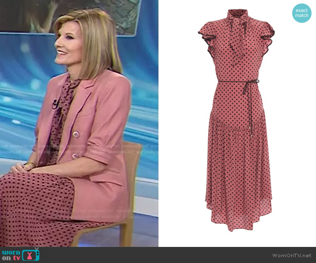 Zimmermann Espionage Flutter Tie-Neck Silk Midi Dress in Antique Rose worn by Kate Snow on Today