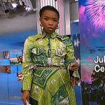 Zinhle Essamuah’s green bandana print shirt and skirt on NBC News Daily