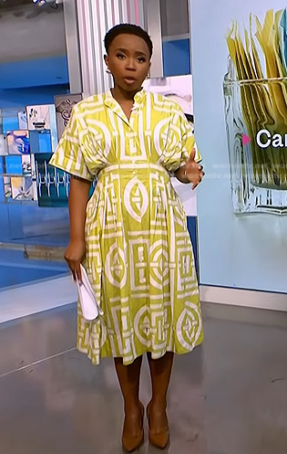 Zinhle Essamuah's yellow print shirtdress on NBC News Daily