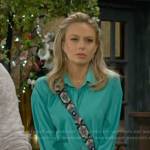 Abby’s green fringed tie front shirt on The Young and the Restless