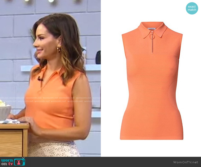 Akris Punto Sleeveless Knit Quarter-Zip Top worn by Rebecca Jarvis on Good Morning America