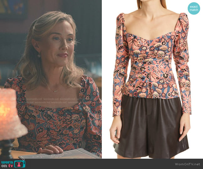 A.L.C. Chandler Sweetheart Top in Dark Navy/Chesnut worn by Kathy (Wynn Everett) on Sweet Magnolias