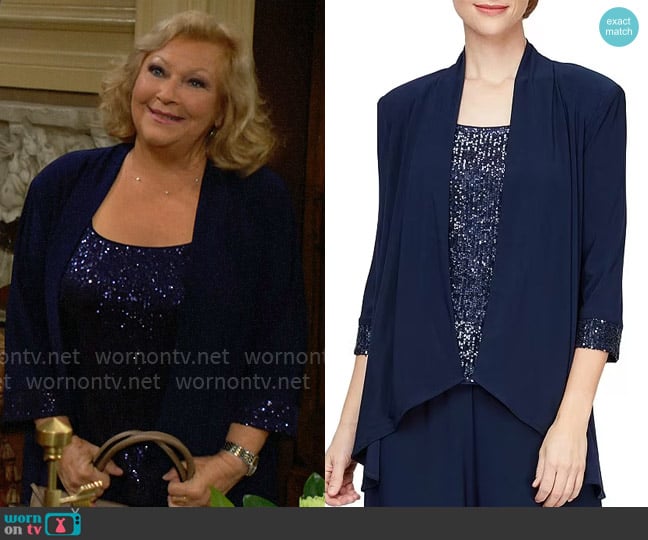 Alex Evenings 3/4 Sleeve Stretch Sequin Scoop Neck Twinset worn by Traci Abbott (Beth Maitland) on The Young and the Restless