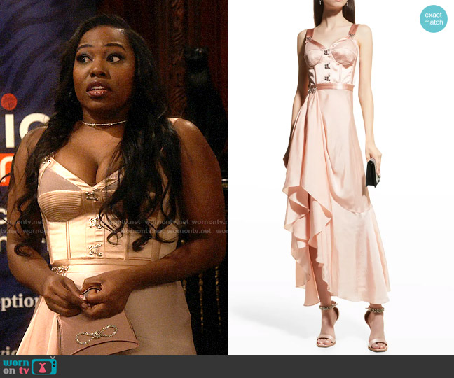 Alexander McQueen Asymmetric Draped Corset Maxi Dress worn by Harper (Laci Mosley) on iCarly