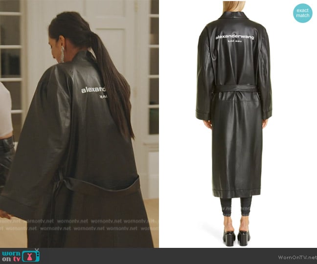 Lambskin Leather Wrap Coat by Alexander Wang worn by Jessel Taank on The Real Housewives of New York City