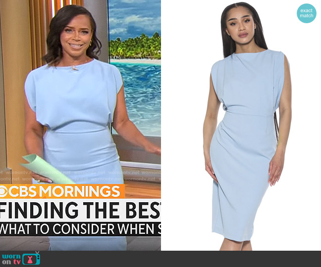 Alexia Admor Gianna Dress in Halogen Blue worn by Anne-Marie Green on CBS Mornings