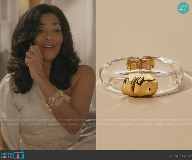 Alexis Bittar Molten Gold Lucite Hinge Bracelet worn by Seema Patel (Sarita Choudhury) on And Just Like That