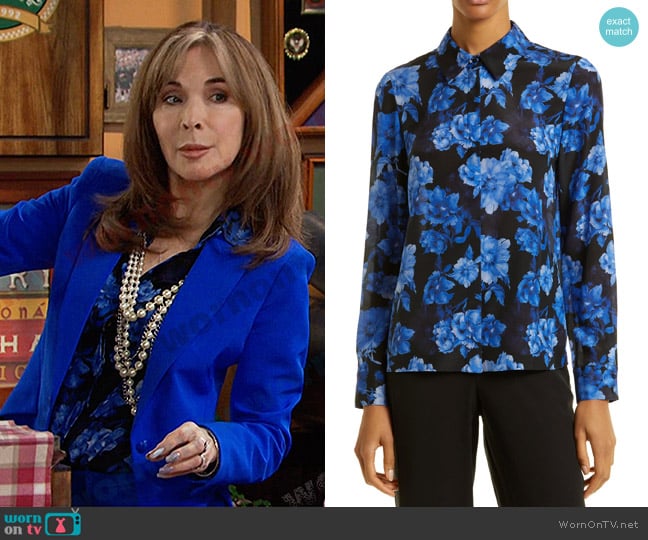 Alice + Olivia Willa Floral Silk Button-Up Shirt worn by Kate Roberts (Lauren Koslow) on Days of our Lives