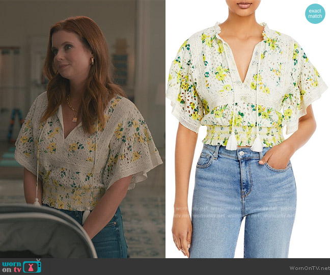 Alice and Olivia Tabitha Cotton Embroidered Crop Top worn by Maddie Townsend (JoAnna Garcia Swisher) on Sweet Magnolias