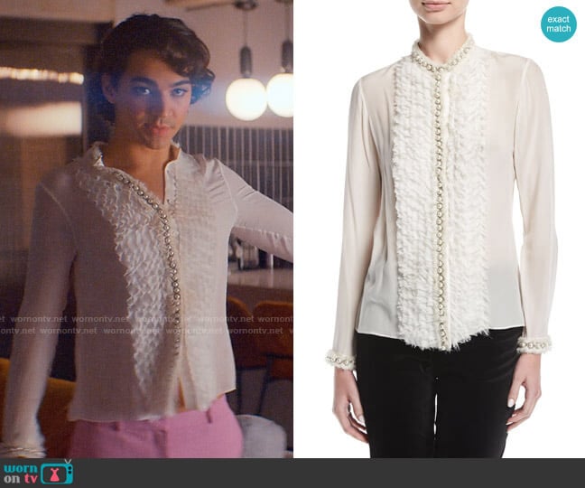 Alice + Olivia Arminda Ruffled Blouse worn by Marco Mejia (Miss Benny) on Glamorous