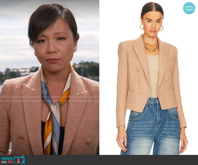 L'Agence Brooke Tweed Blazer in Praline worn by Weijia Jiang on CBS Mornings