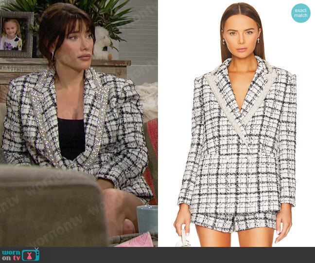 Alice + Olivia Justin Blazer worn by Steffy Forrester (Jacqueline MacInnes Wood) on The Bold and the Beautiful