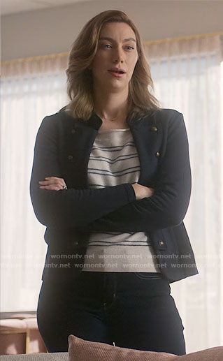 Allison's navy military style jacket on So Help Me Todd