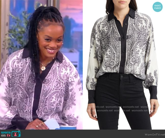 All Saints Oana Rafaela Print Shirt worn by Rachel Lindsay on The View