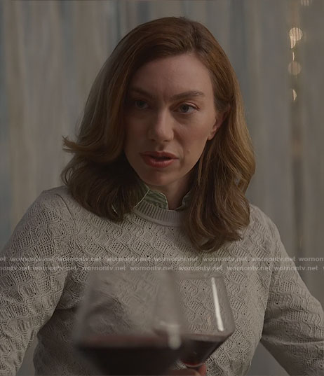 Allison’s grey pointelle sweater on So Help Me Todd