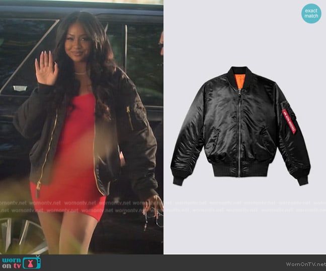 Alpha Industries MA-1 Bomber Jacket worn by Annika (Justine Skye) on Grown-ish