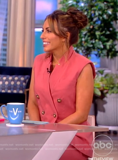 Alyssa’s pink double breasted vest on The View