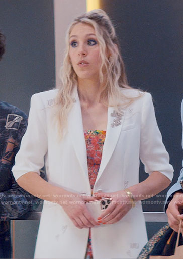 Alyssasays floral dress and white embellished blazer on Glamorous