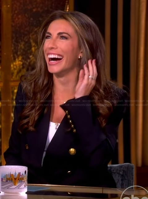 Alyssa's navy double breasted blazer on The View