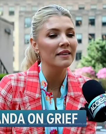 Amanda’s red plaid blazer and floral print blouse on Access Hollywood