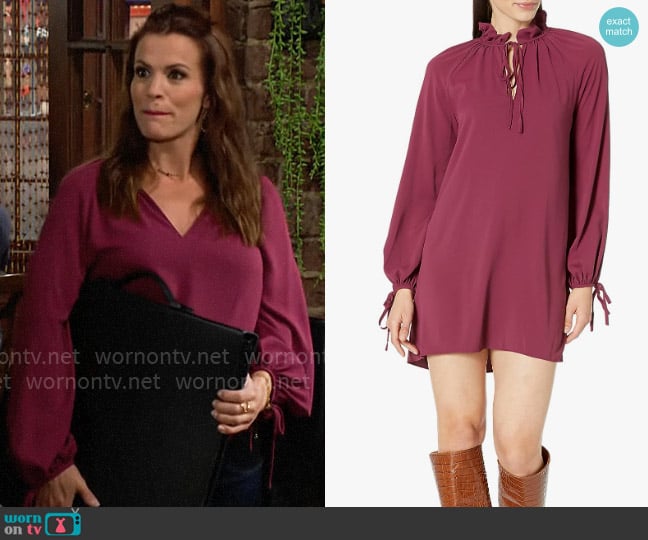 Amanda Uprichard Vittoria Dress in Aubergine worn by Chelsea Lawson (Melissa Claire Egan) on The Young and the Restless