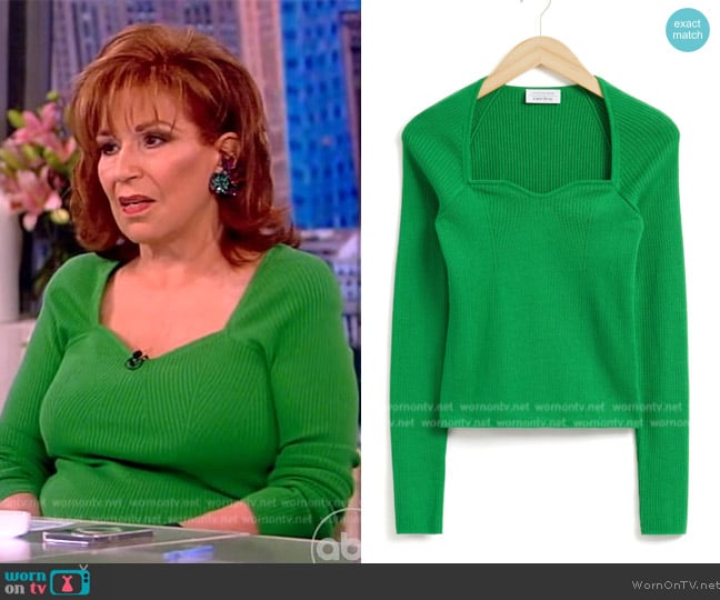 & Other Stories Sweetheart Neck Rib Wool & Cotton Top worn by Joy Behar on The View