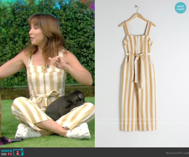 & Other Stories Striped Cotton Jumpsuit worn by Victoria Lily Shaffer on Live with Kelly and Mark