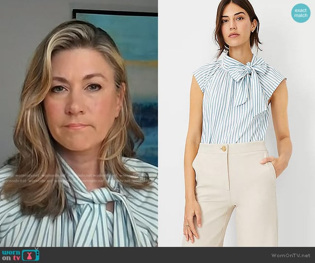 Ann Taylor Striped Tie Neck Top worn by Erika Edwards on NBC News Daily