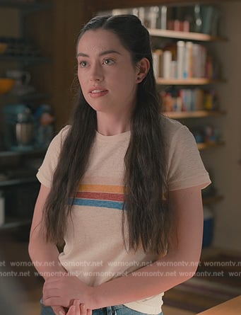 Annie's white rainbow stripe tee on Sweet Magnolias