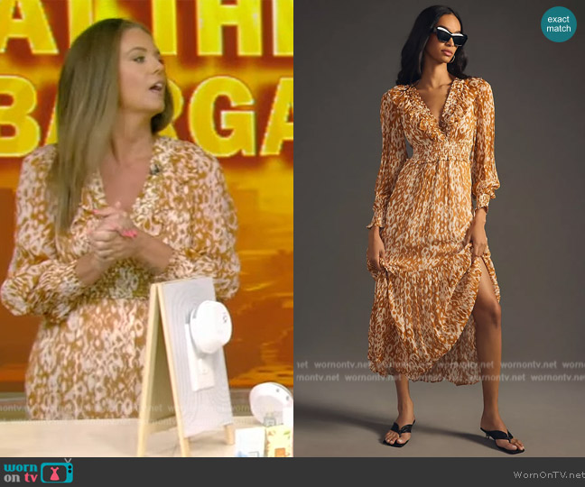 Anthropologie The Odetta Ruffled V-Neck Dress worn by Monica Mangin on Live with Kelly and Mark