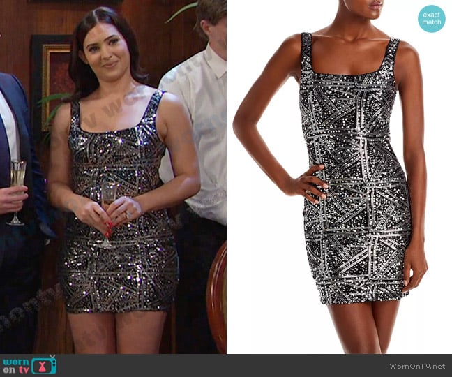 Aqua Geo Metallic Sequin Mini Dress worn by Gabi Hernandez (Camila Banus) on Days of our Lives