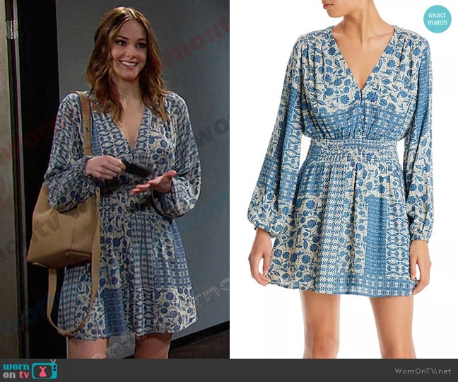 Aqua Patchwork Print Mini Dress worn by Stephanie Johnson (Abigail Klein) on Days of our Lives