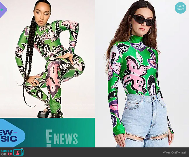 Area Butterfly Printed Bodysuit worn by Leigh-Anne Pinnock on E! News