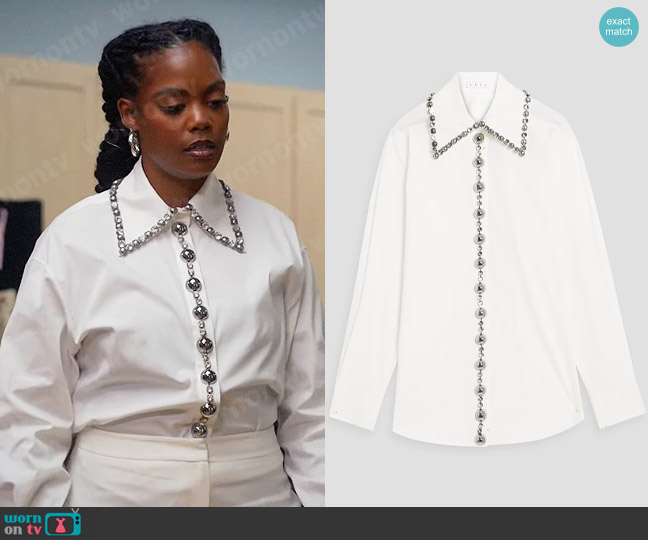 Area Embellished cotton-blend poplin shirt  worn by Sabrina Hollins (Novi Brown) on Tyler Perrys Sistas