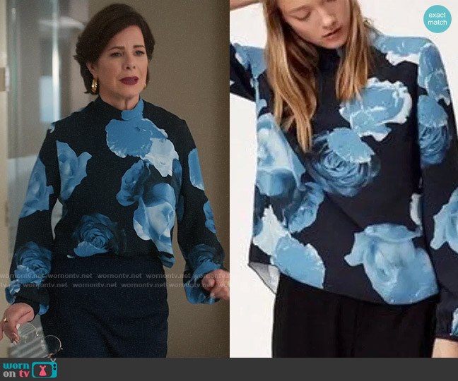 Babaton at Aritzia Floral Blouse worn by Margaret Wright (Marcia Gay Harden) on So Help Me Todd