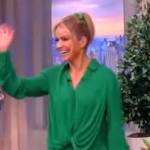 Sara’s green twist front blouse on The View