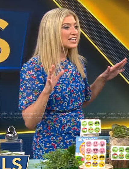 Ashley Bellman’s blue floral midi dress on CBS Saturday Morning