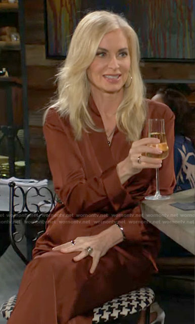 Ashley's brown silky jumpsuit on The Young and the Restless