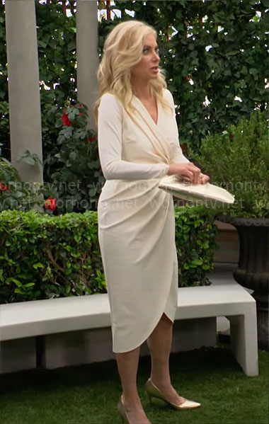 Ashley's ivory long sleeve faux wrap dress on The Young and the Restless