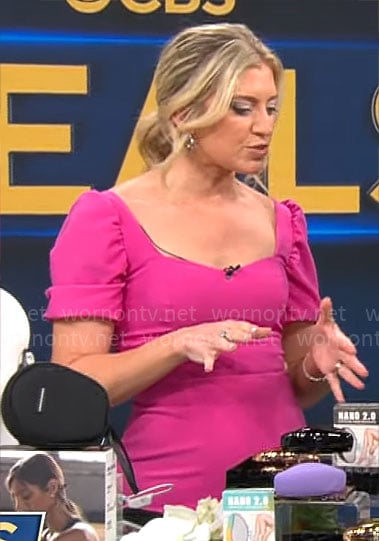 Ashley Bellman's pink puff sleeve dress on CBS Mornings