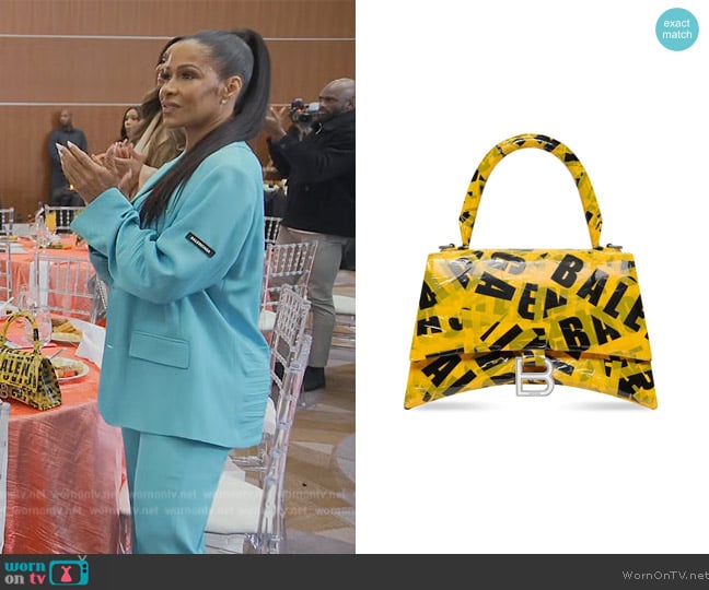 Balenciaga Hourglass small logo-print tote bag worn by Sheree Whitefield on The Real Housewives of Atlanta