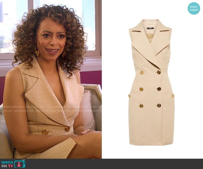 Balmain Monogram Denim Mini Dress worn by Whitney Green (Amber Stevens West) on Run the World