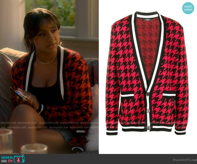 Balmain Houndstooth Knitted Cardigan worn by Annika (Justine Skye) on Grown-ish