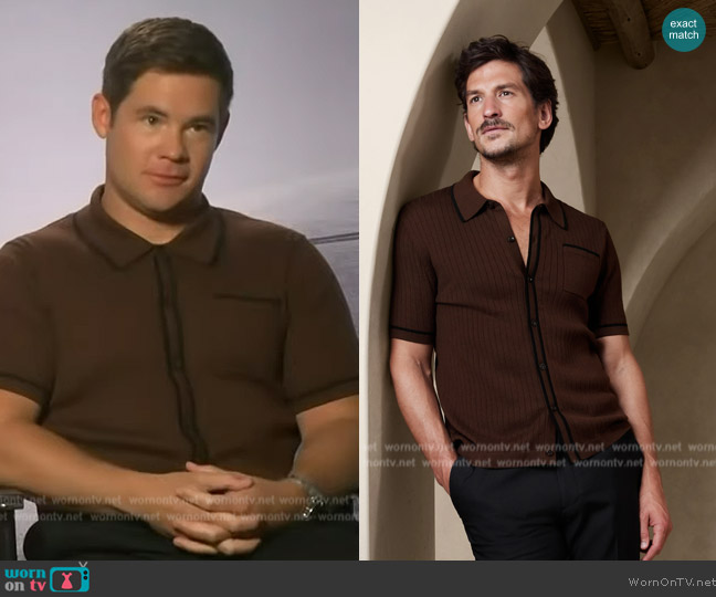 Banana Republic Christophe Cotton-Silk Sweater Polo worn by Adam Devine on Access Hollywood