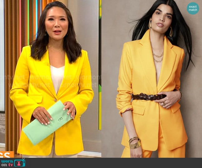 Banana Republic Lido Blazer in Yellow worn by Nancy Chen on CBS Mornings